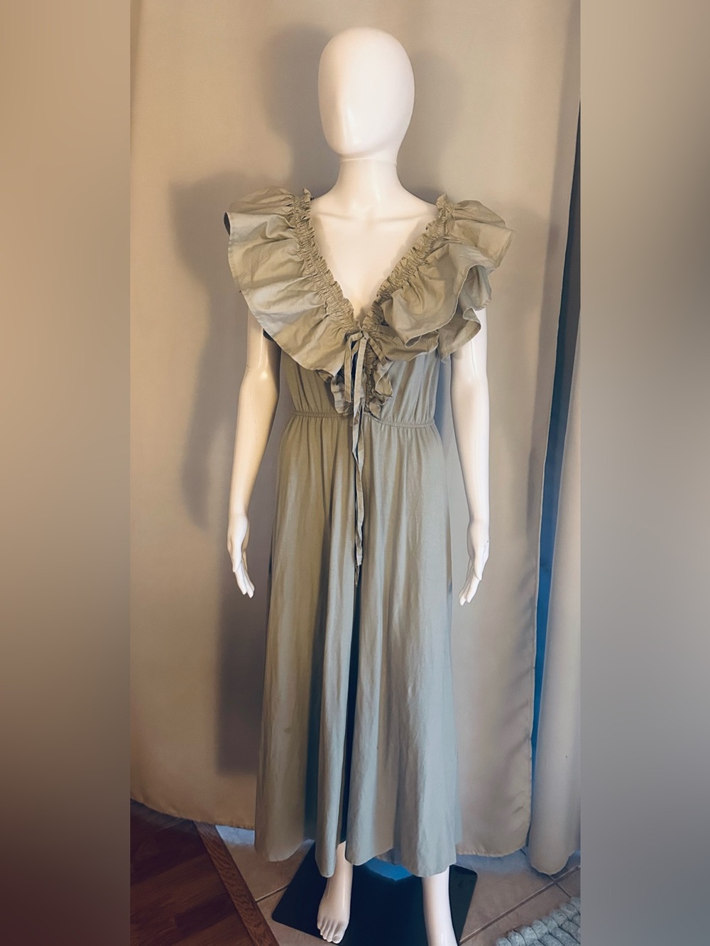 Zara Ruffled V-Neck Maxi Dress in Sage